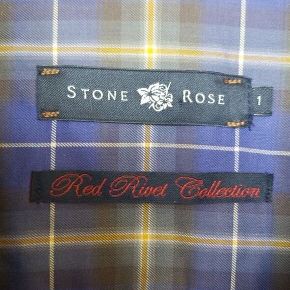 Stone Rose Dress Shirt,Cobalt Blue/Brn Plaid, sz 1 - Picture 4 of 8